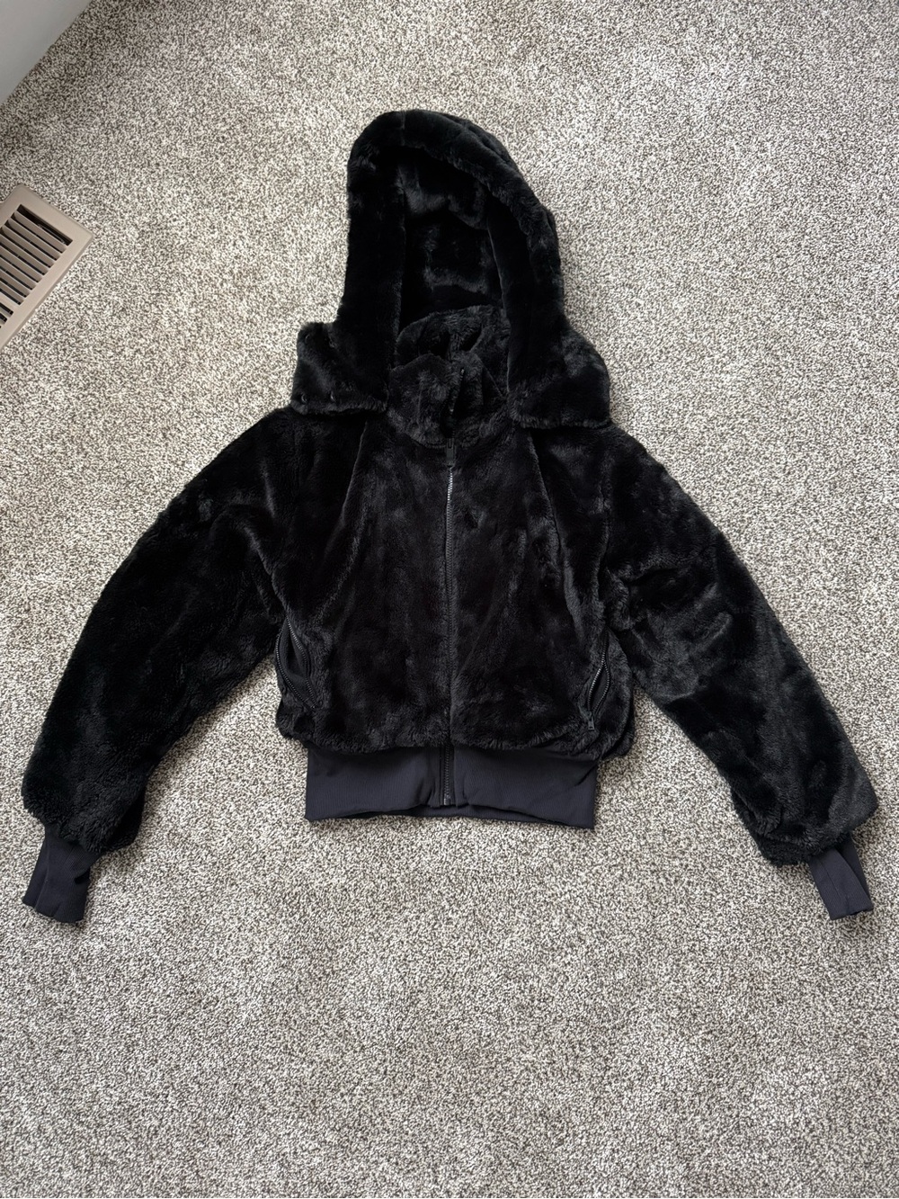 ALO Yoga Black Foxy Fur Hooded Jacket